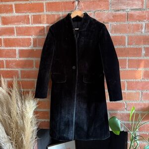 Zara Black Faux Fur Shearling Coat with faux leather interior High Neck medium